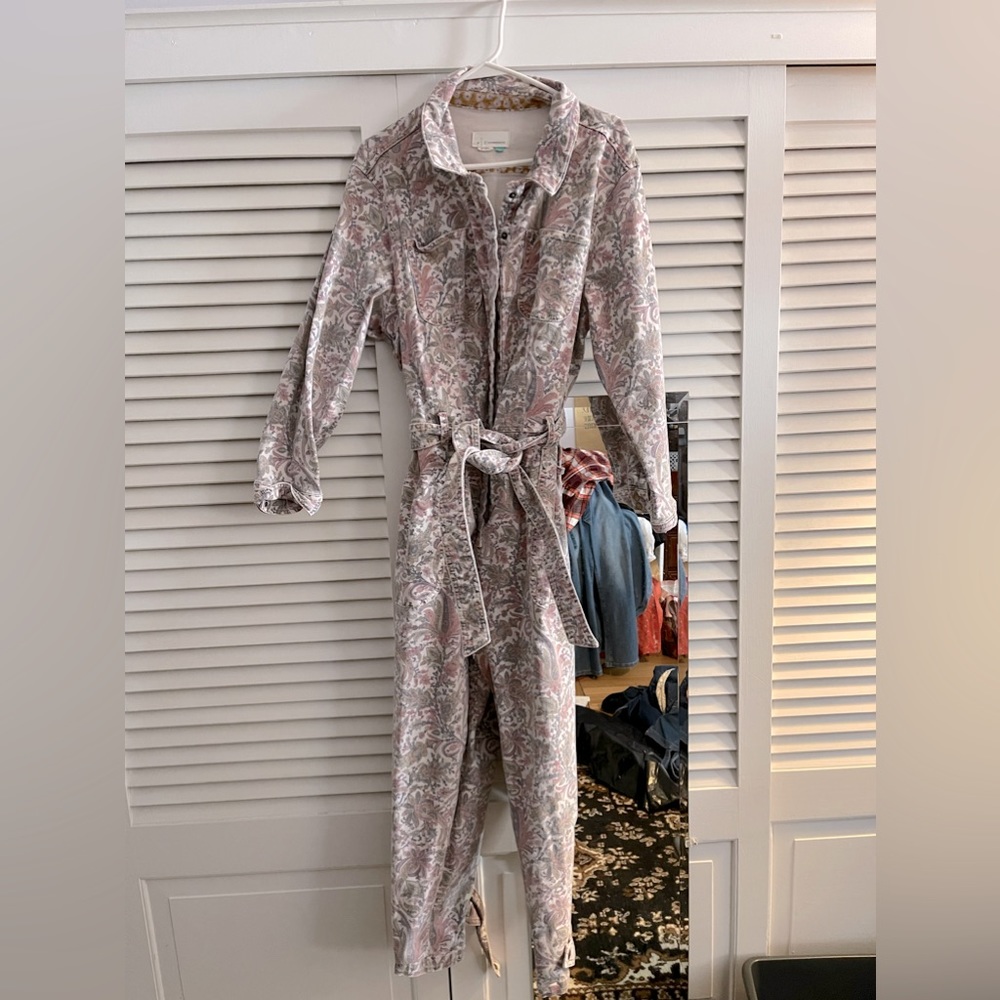 Anthropologie 1X Calico Printer Denim Jumpsuit